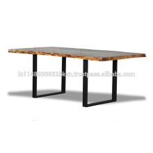 Industrial Natural Finish Live Edge Top with Metal Legs Dining Table